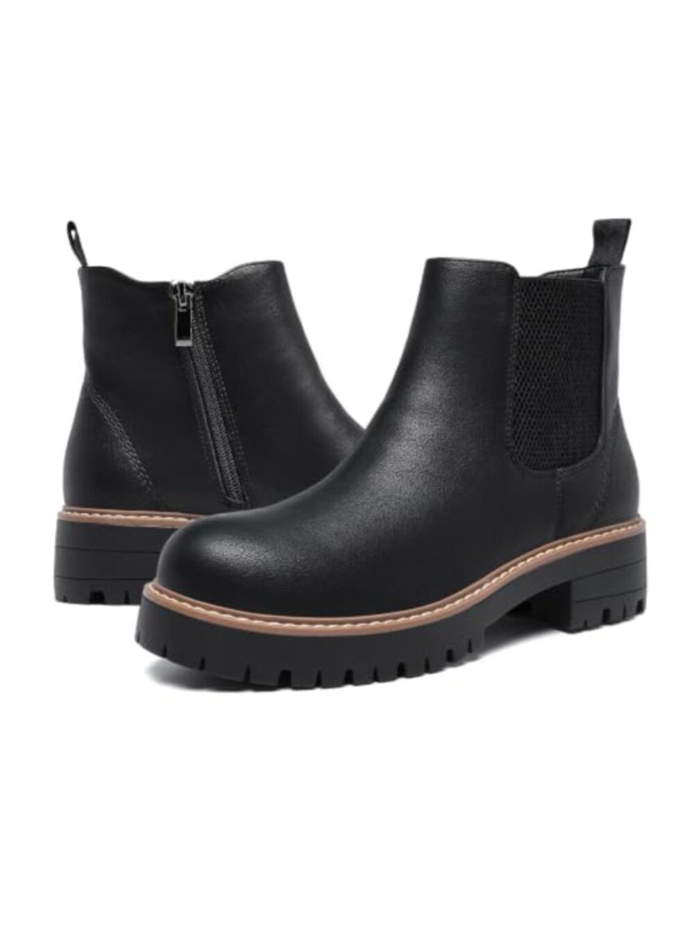 Women's Chelsea Ankle Boots Faux Leather Lug Sole Side Zip Water-Resistant